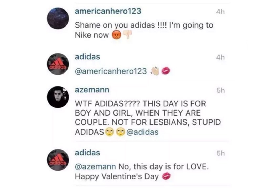 Reprodução/ Instagram Campanha de dia dos namorados da Adidas recebe comentários homofóbicos – e marca surpreende com resposta