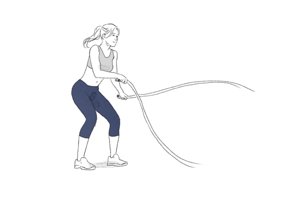 Ilustração exercício com corda naval: onda simultânea com salto