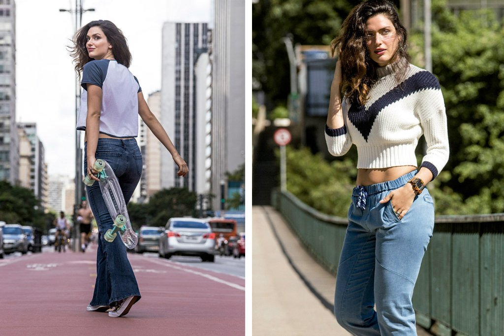 Mulher com look jeans
