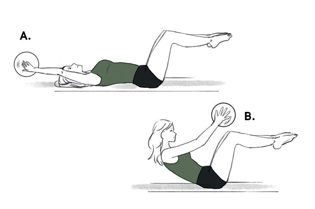 Ilustração com exercício abdominal remador
