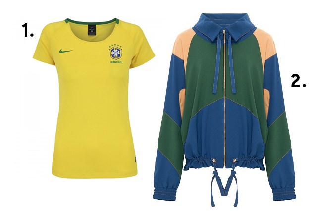 Camiseta feminina da seleção e agasalho com as cores do Brasil