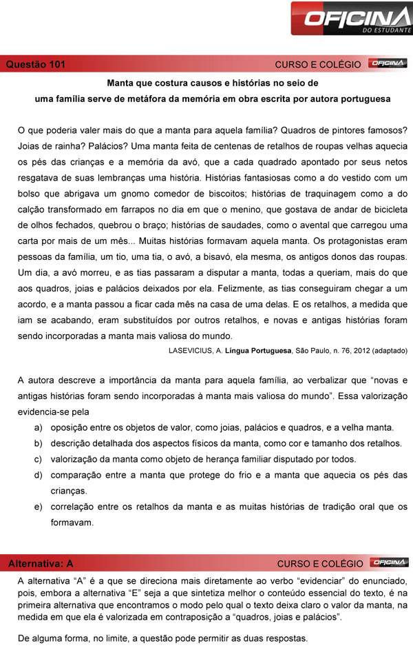 Enem 2013 &ndash; Corre&ccedil;&atilde;o da quest&atilde;o  101 &ndash; Linguagens e C&oacute;digos