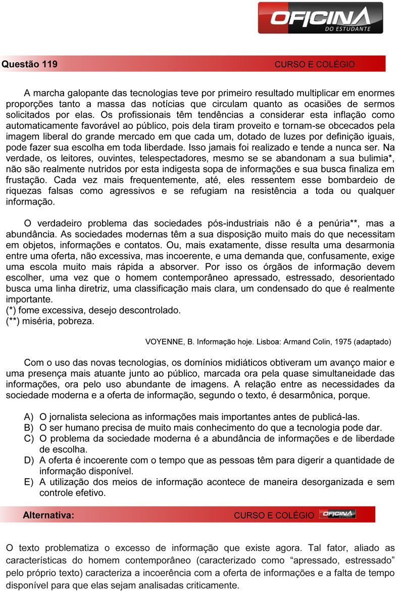 Enem 2012: corre&ccedil;&atilde;o da quest&atilde;o 119