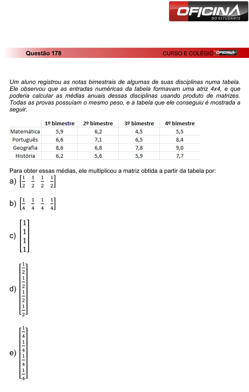Enem 2012: corre&ccedil;&atilde;o da quest&atilde;o 178