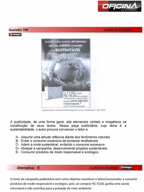 Enem 2012: corre&ccedil;&atilde;o da quest&atilde;o 106