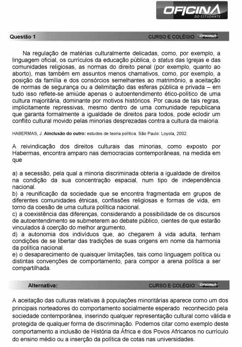 Enem 2012: corre&ccedil;&atilde;o da quest&atilde;o 1