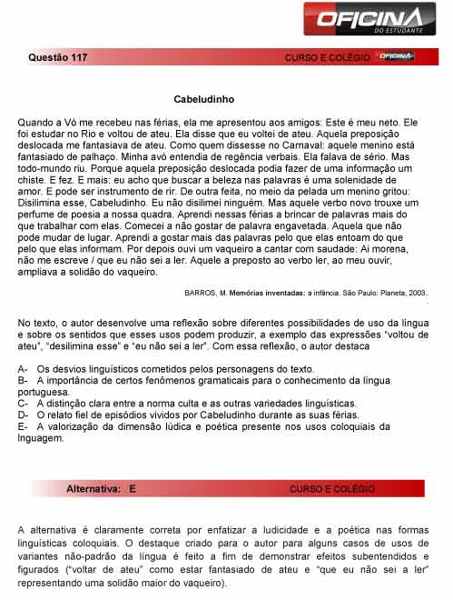 Enem 2012: corre&ccedil;&atilde;o da quest&atilde;o 117