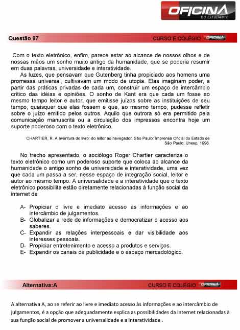 Enem 2012: corre&ccedil;&atilde;o da quest&atilde;o 97
