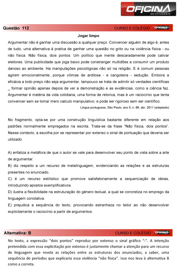 Enem 2013 &ndash; Corre&ccedil;&atilde;o da quest&atilde;o  112 &ndash; Linguagens e C&oacute;digos
