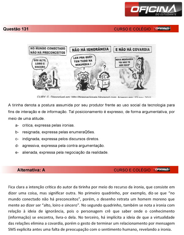 Enem 2013 &ndash; Corre&ccedil;&atilde;o da quest&atilde;o  131 &ndash; Linguagens e C&oacute;digos