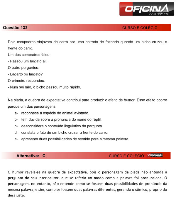Enem 2013 &ndash; Corre&ccedil;&atilde;o da quest&atilde;o  132 &ndash; Linguagens e C&oacute;digos
