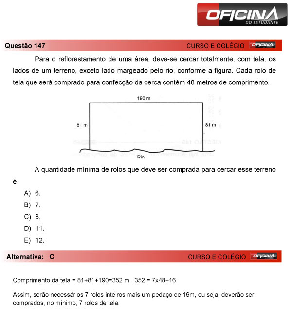 Enem 2013 &ndash; Corre&ccedil;&atilde;o da quest&atilde;o 147 &ndash; Matem&aacute;tica