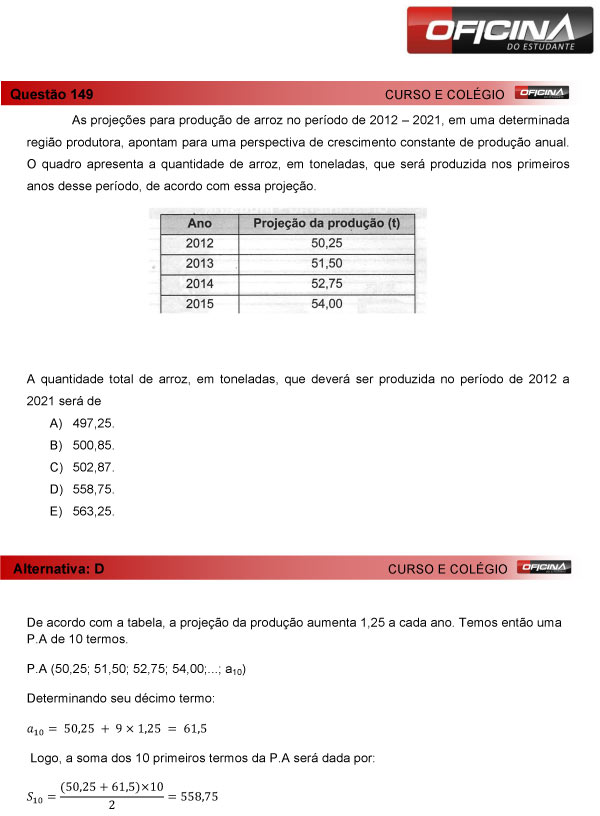 Enem 2013 &ndash; Corre&ccedil;&atilde;o da quest&atilde;o 149 &ndash; Matem&aacute;tica