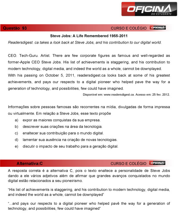 Enem 2013 &ndash; Corre&ccedil;&atilde;o da quest&atilde;o  93 &ndash; Linguagens e C&oacute;digos