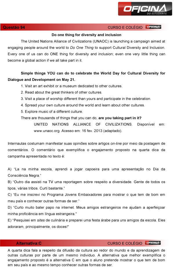 Enem 2013 &ndash; Corre&ccedil;&atilde;o da quest&atilde;o  94 &ndash; Linguagens e C&oacute;digos