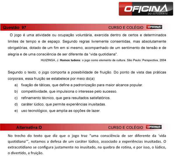 Enem 2013 &ndash; Corre&ccedil;&atilde;o da quest&atilde;o  97 &ndash; Linguagens e C&oacute;digos