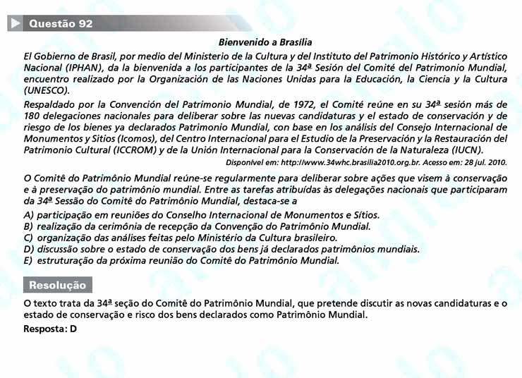 Enem 2011: Quest&atilde;o 92 (espanhol) &ndash; Linguagens e C&oacute;digos (prova amarela)