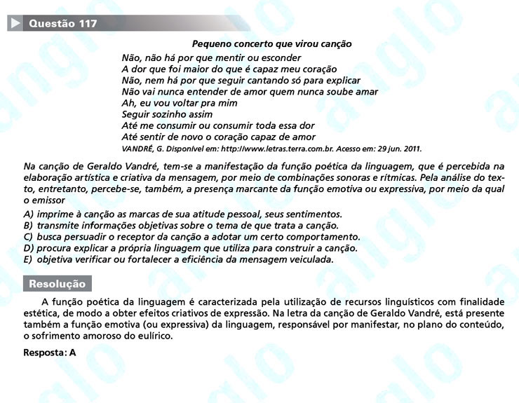 Enem 2011: Quest&atilde;o 117 &ndash; Linguagens e C&oacute;digos (prova amarela)