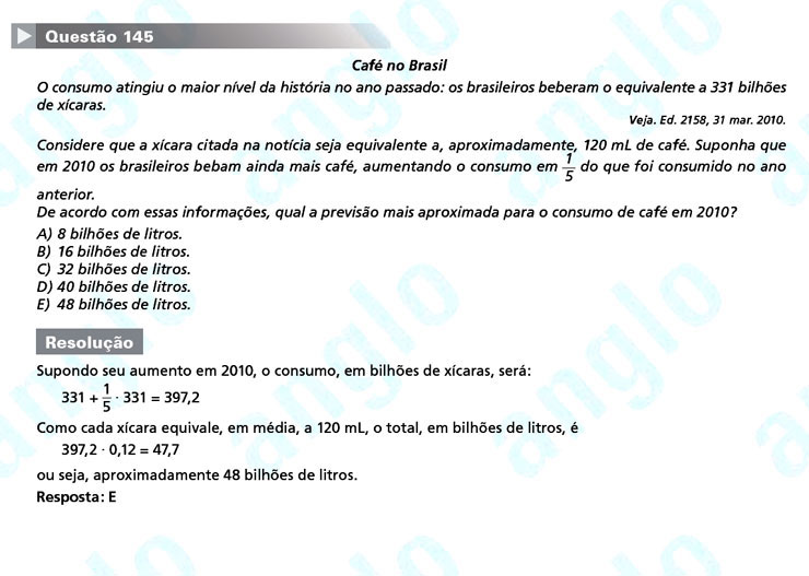 Enem 2011: Quest&atilde;o 145 &ndash; Matem&aacute;tica (prova amarela)