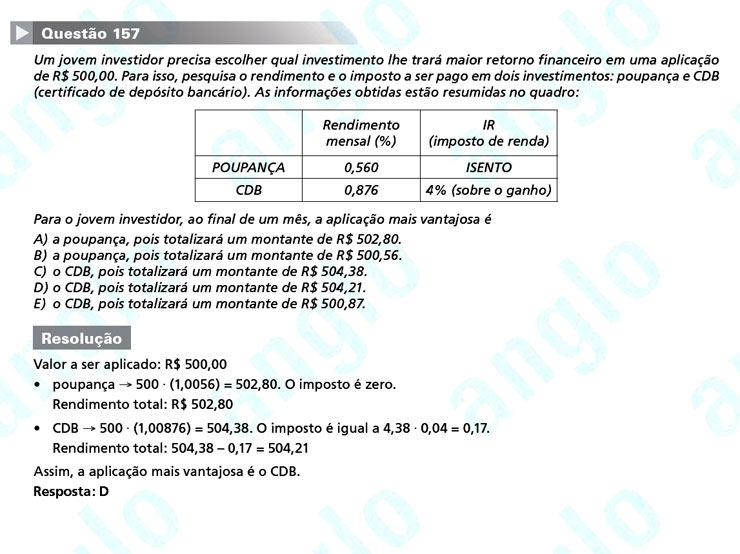 Enem 2011: Quest&atilde;o 157 &ndash; Matem&aacute;tica (prova amarela)