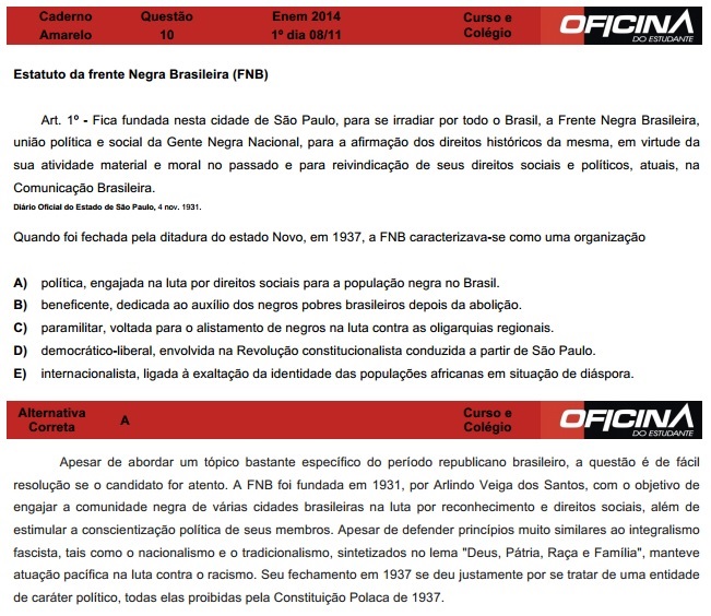 Enem 2014: corre&ccedil;&atilde;o da quest&atilde;o 10