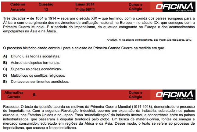 Enem 2014: corre&ccedil;&atilde;o da quest&atilde;o 12