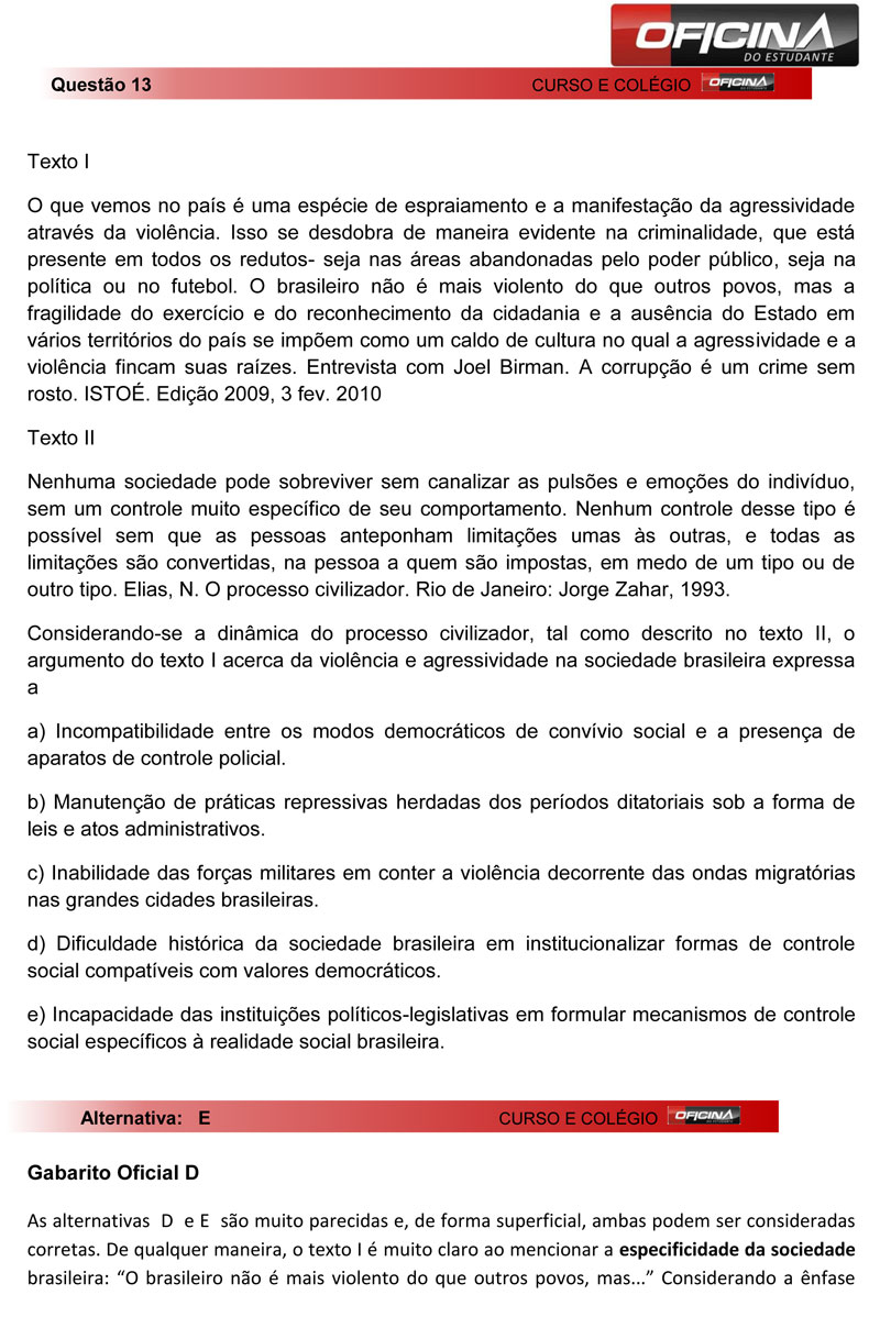 Veja coment&aacute;rio sobre a quest&atilde;o 13 da prova amarela do Enem 2012