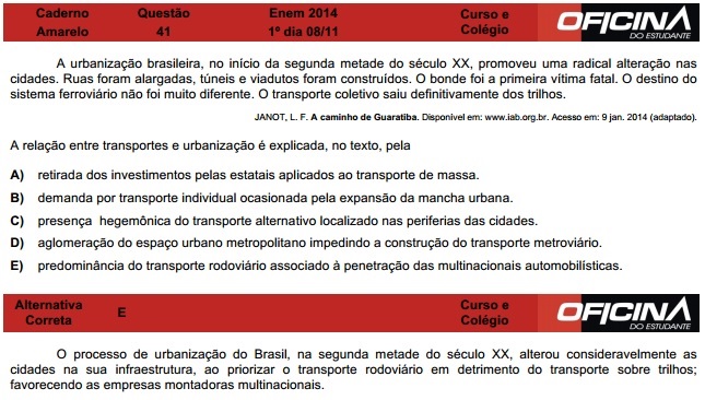 Enem 2014: corre&ccedil;&atilde;o da quest&atilde;o 41