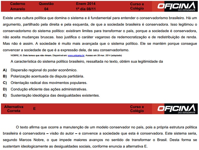 Enem 2014: corre&ccedil;&atilde;o da quest&atilde;o 4