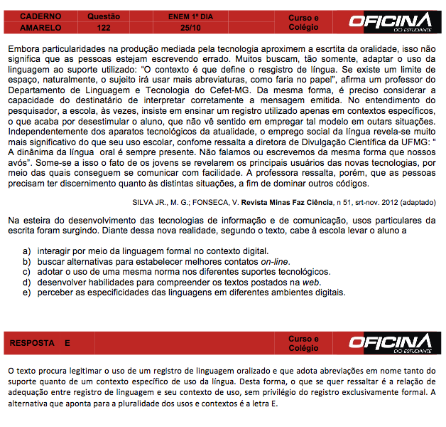 Enem 2015: correção da questão 122