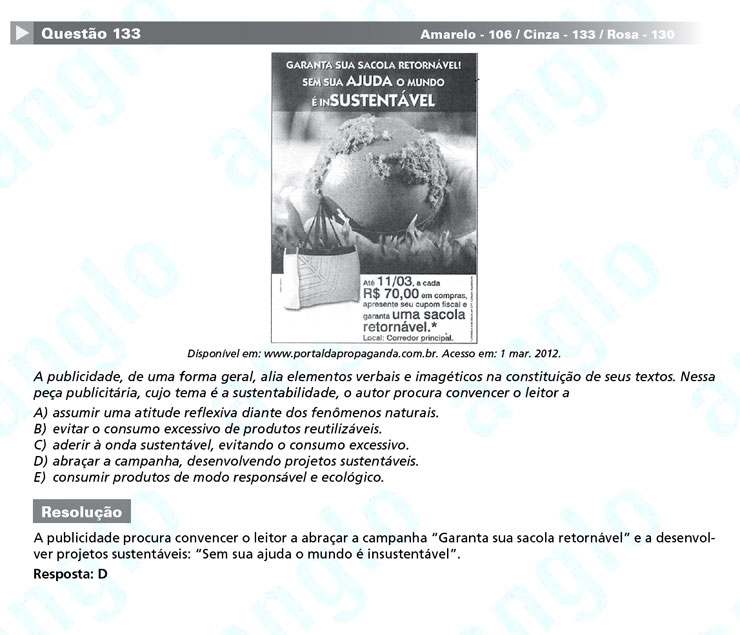 Enem 2012: corre&ccedil;&atilde;o da quest&atilde;o 106
