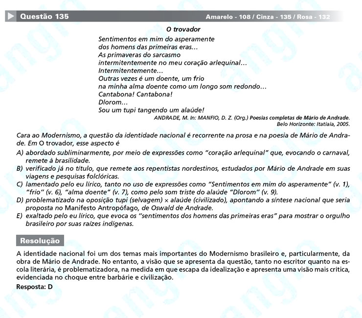 Enem 2012: corre&ccedil;&atilde;o da quest&atilde;o 108