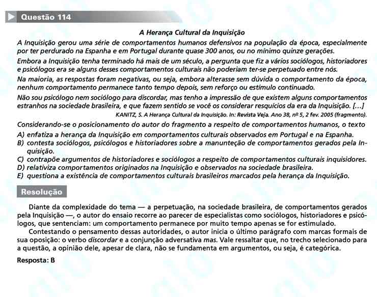 Enem 2010: Quest&atilde;o 114  &ndash; Linguagens e C&oacute;digos (prova amarela)