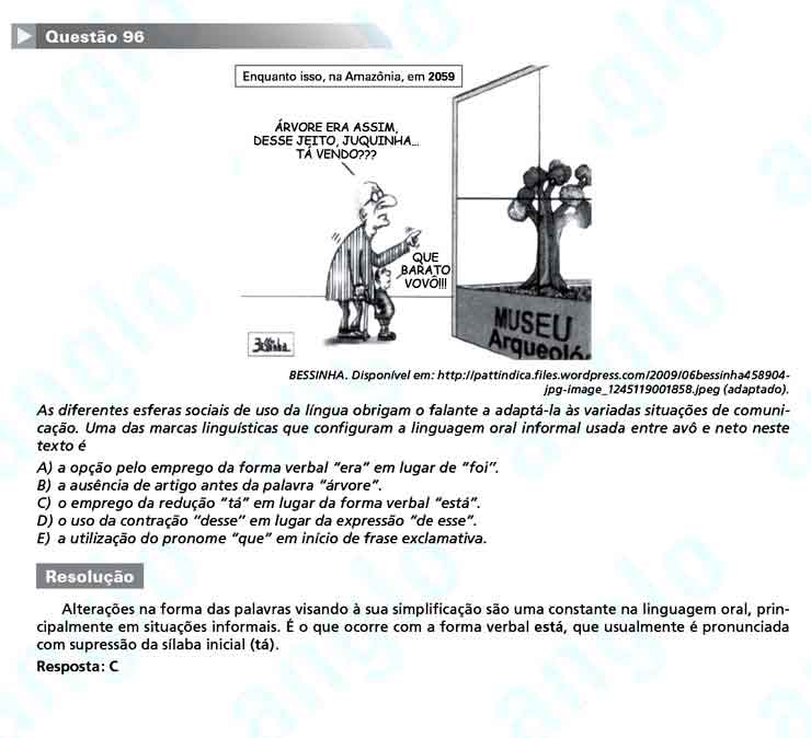 Enem 2010: Quest&atilde;o 96  &ndash; Linguagens e C&oacute;digos (prova amarela)