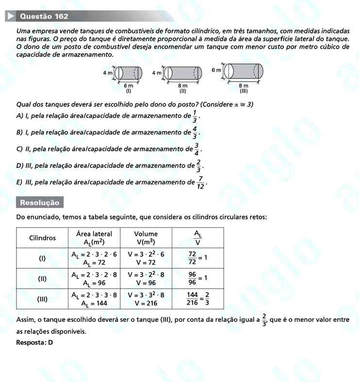 Enem 2010: Quest&atilde;o 162 &ndash; Matem&aacute;tica (prova amarela)
