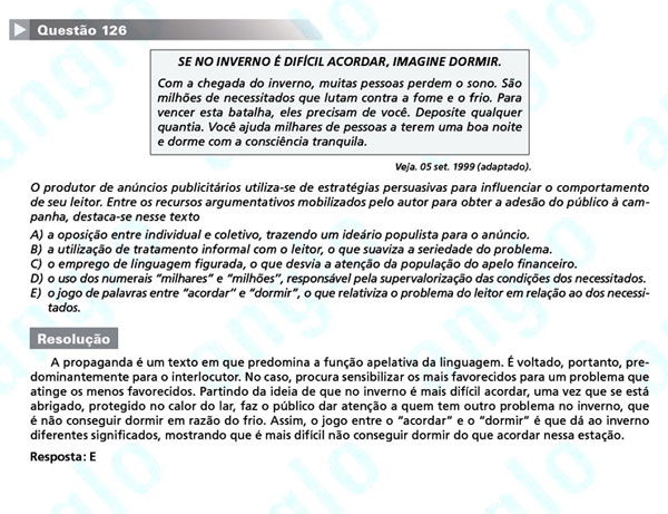 Enem 2011: Quest&atilde;o 126 &ndash; Linguagens e C&oacute;digos (prova amarela)