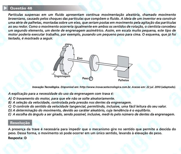 Enem 2011: Quest&atilde;o 46 &ndash; Ci&ecirc;ncias da Natureza (prova azul)