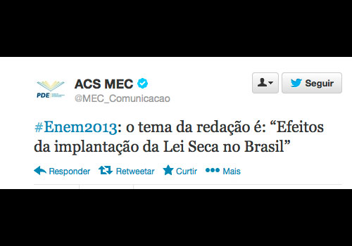 Lei Seca &eacute; tema de reda&ccedil;&atilde;o do Enem 2013