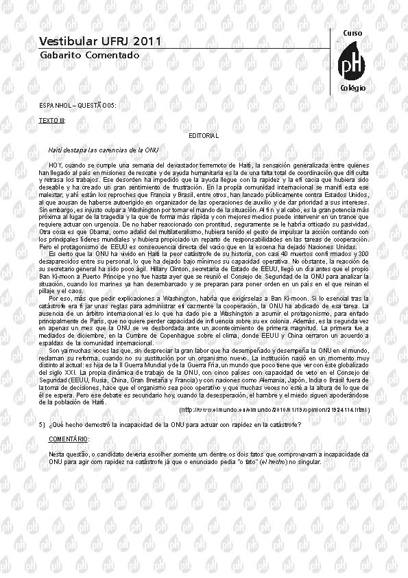 UFRJ 2011: Quest&atilde;o 5 &ndash; Espanhol