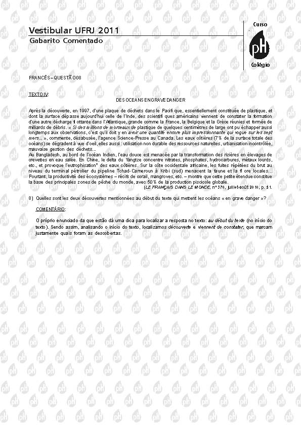 UFRJ 2011: Quest&atilde;o 8 &ndash; Franc&ecirc;s