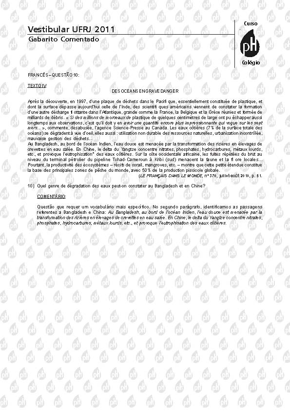 UFRJ 2011: Quest&atilde;o 10 &ndash; Franc&ecirc;s