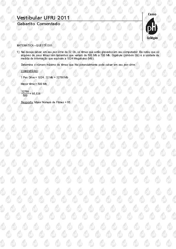 UFRJ 2011: Quest&atilde;o 1 &ndash; Matem&aacute;tica