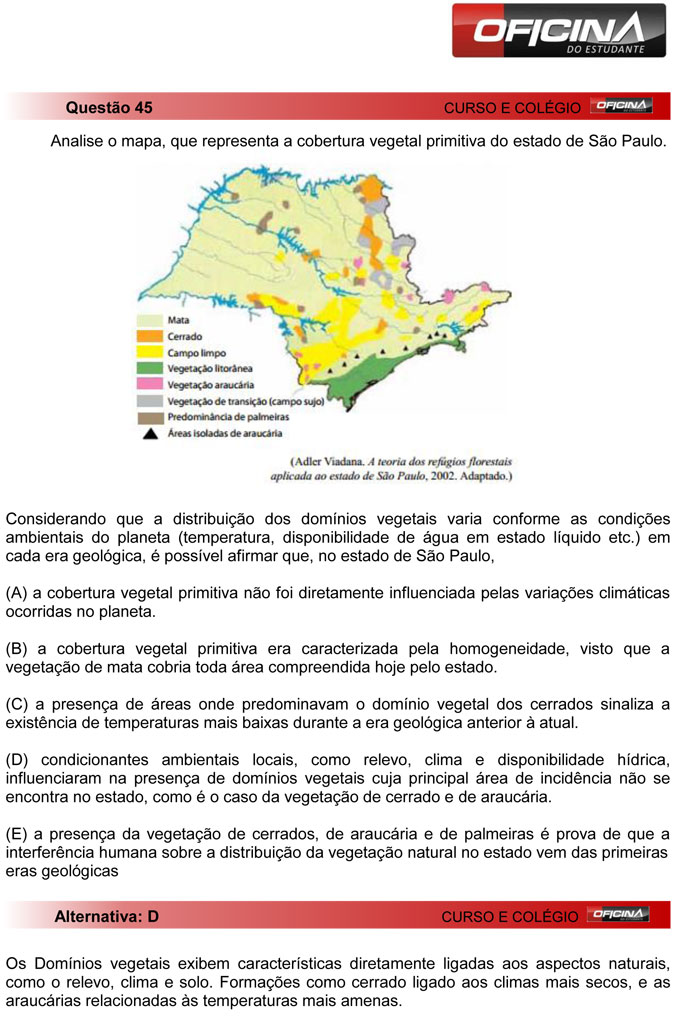 Unesp meio de ano 2012: Quest&atilde;o 45 &ndash; Primeira fase