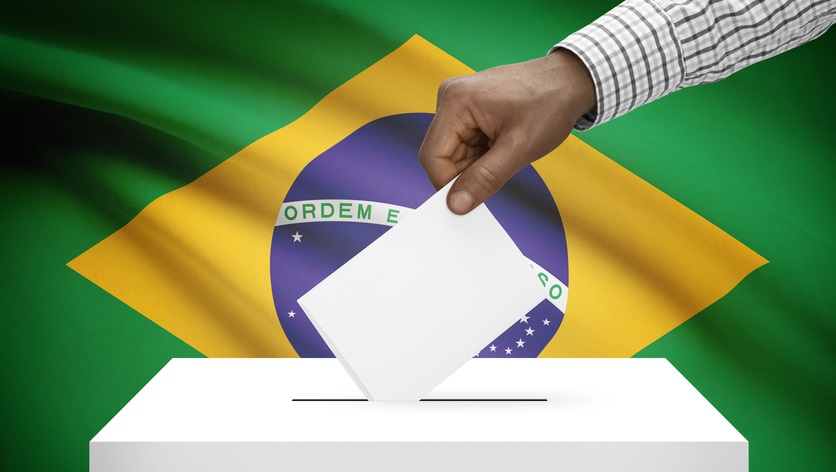 Ballot box with national flag on background - Brazil