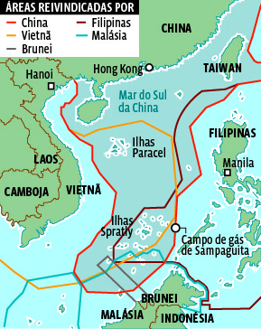 As áreas em disputa no Mar do Sul da China