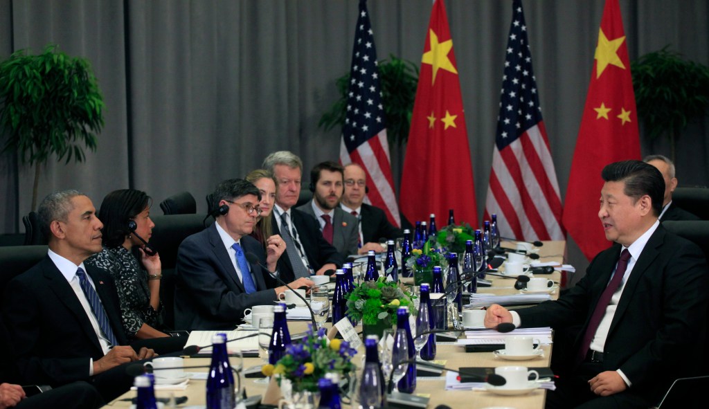 Encontro entre os presidentes dos EUA, Barack Obama, e da China, Xi Jinping, em março de 2016 (foto: Getty Images)