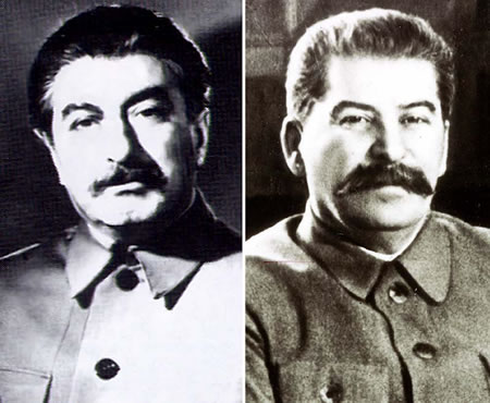 Felix Dadaev (esqueda) nos anos 1940 e o real Josef Stálin (direita). (foto: reprodução)