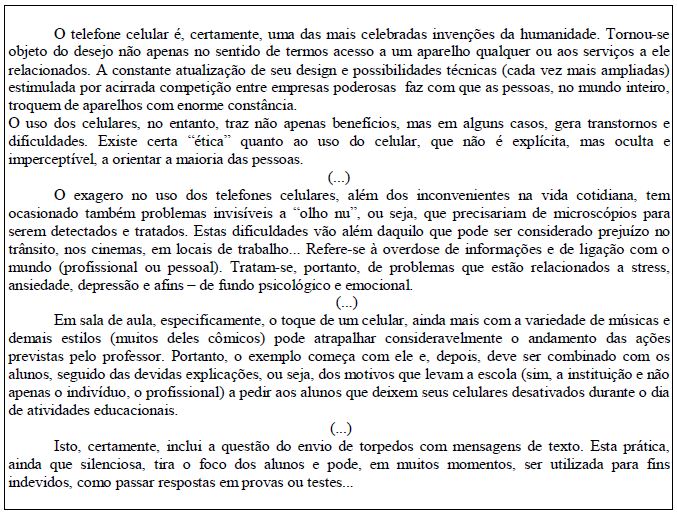 Nova proposta de redação: uso do celular
