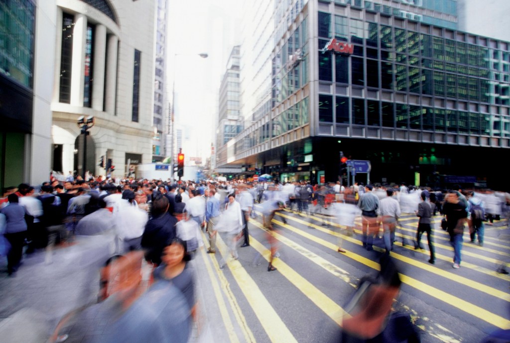Blurred image of Hong Kong Central Business District, China, blurred motion, selective focus