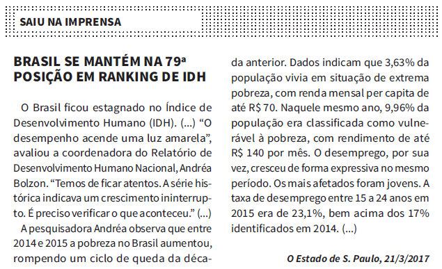 IDH: Qualidade de vida estacionada